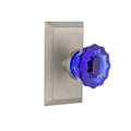 Studio Plate 2-3/4 in. Backset Satin Nickel Privacy Bed/Bath Crystal Cobalt Glass Door Knob