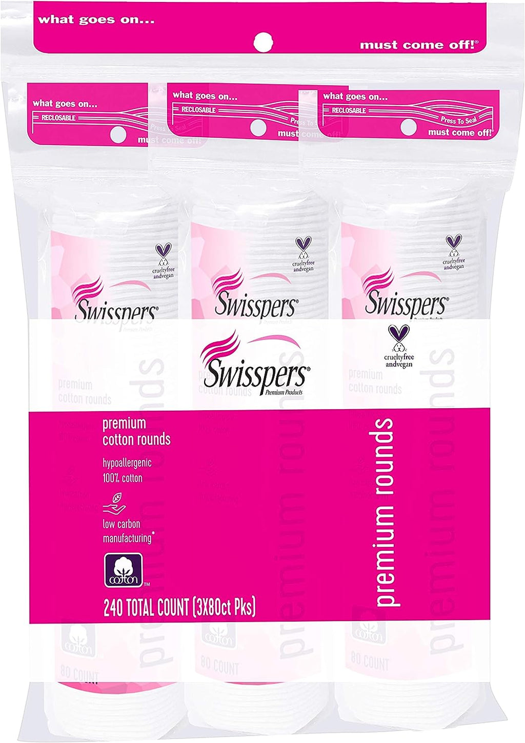 Swisspers Premium 100% Cotton Rounds, Hypoallergenic, 240 Count