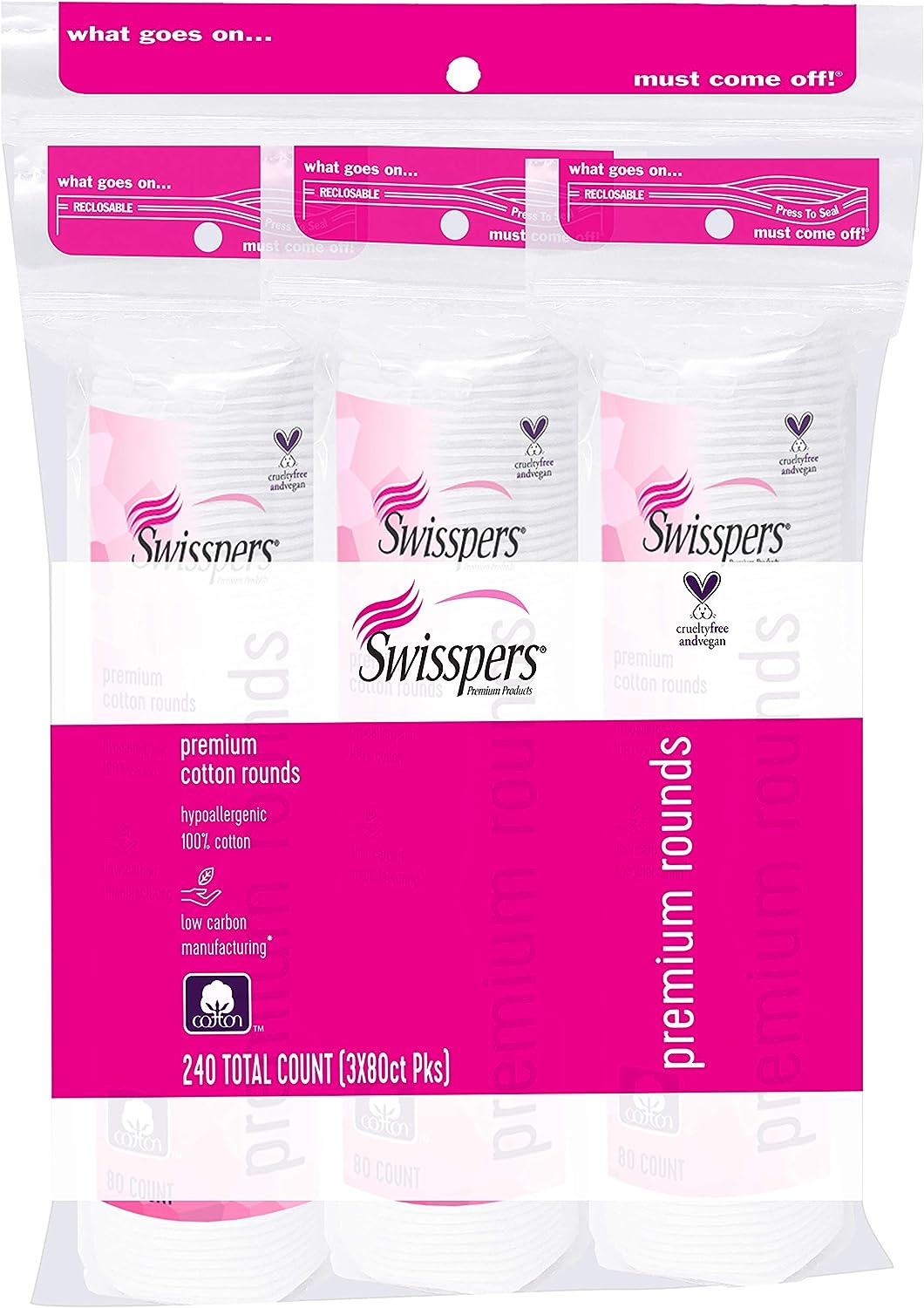 Swisspers Premium 100% Cotton Rounds, Hypoallergenic, 240 Count