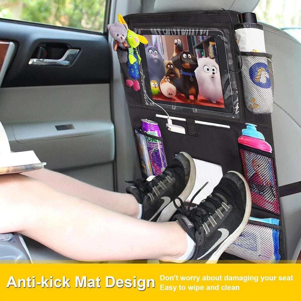 Backseat Car Organizer 2 PCS,Car Storage Organizer with Touch Tablet Holder Tissue Box Seat Back Protectors with 8 Storage Pockets Earphone/Charging Hole,Travel Accessories,Road Trip Essential Kids
