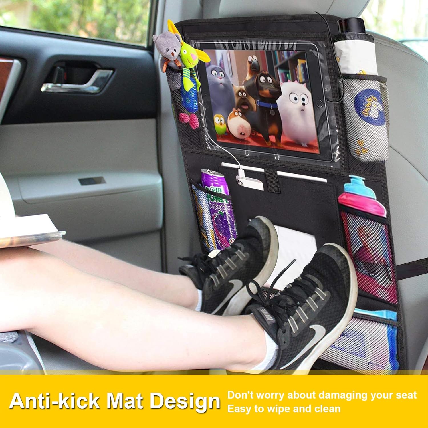 Backseat Car Organizer 2 PCS,Car Storage Organizer with Touch Tablet Holder Tissue Box Seat Back Protectors with 8 Storage Pockets Earphone/Charging Hole,Travel Accessories,Road Trip Essential Kids