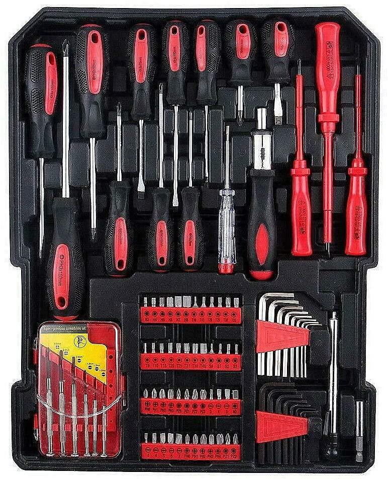 Craftsman Equipment Portable Instrument Kit Case 799 pcs. Machinery Apparatus Hand Tool Set Mechanics Appliance Metric Ratchet Wrench Screwdriver Hammer Technician Engineer Trolley Castors Box