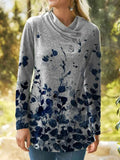 Floral Print V-neck Long-sleeved T-shirt