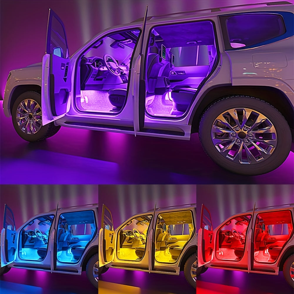 Car LED Lights, 4pcs 48 LED Interior Lights, Smart App Control Lights Bars, Multicolor Music Car Strip Light Under Dash Lighting