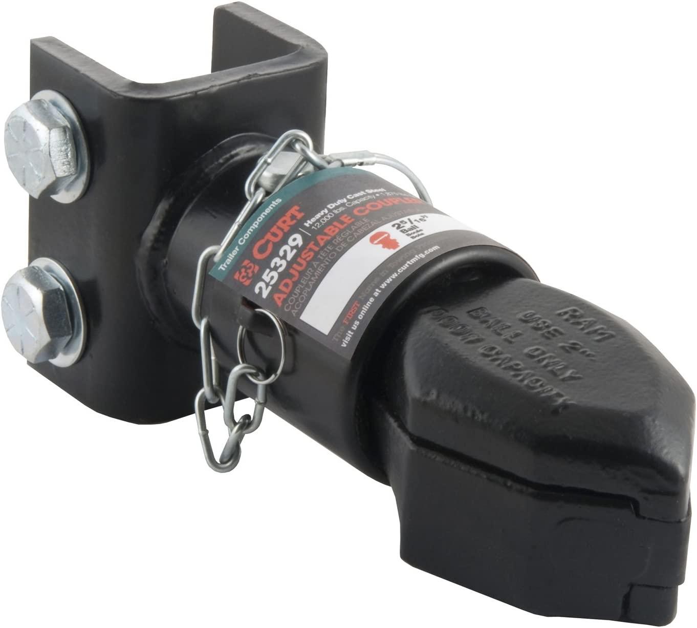 CURT 25329 Channel-Mount Adjustable Trailer Coupler, 2-5/16-Inch Hitch Ball, 12,500 lbs