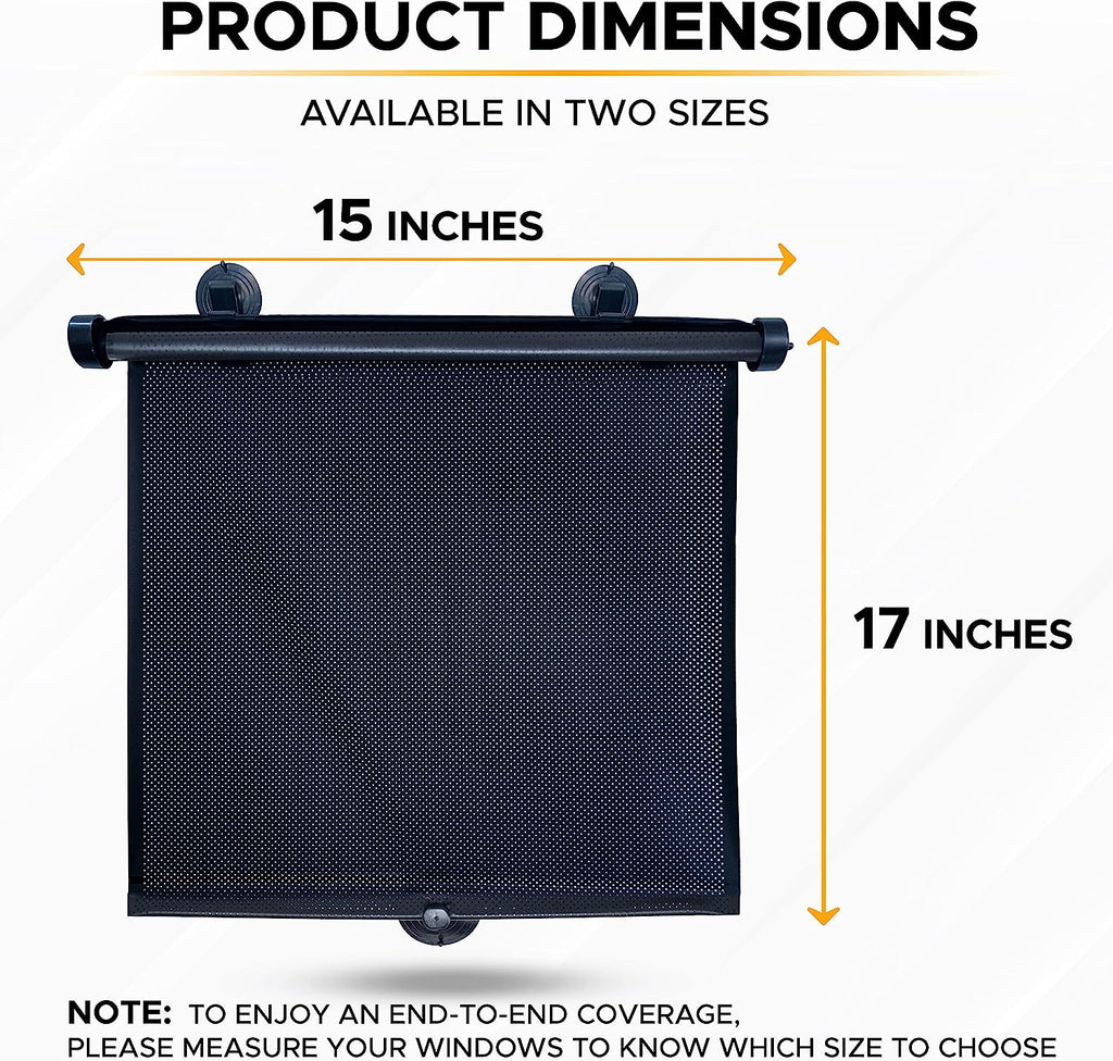 EcoNour Car Side Window Sun Shade (2 Pack) | Retractable Car Roller Sunshade for Kids | Baby Car Window Shades for UV and Sun Glare Protection | Baby Car Travel Accessories (15"x17")