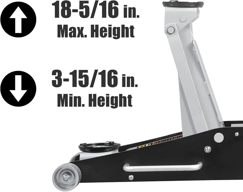 Torin T84025B Hydraulic Low Profile Aluminum and Steel Racing Floor Jack with Dual Piston  Lift Pump, 2.5 Ton (5,000 lb) Capacity, Black