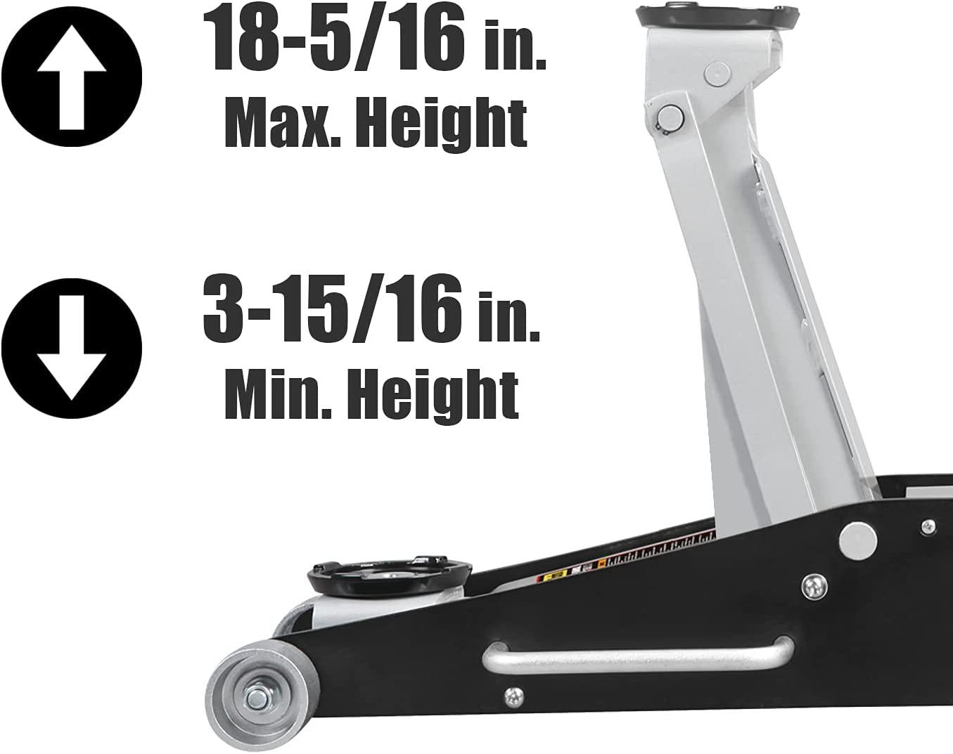 Torin T84025B Hydraulic Low Profile Aluminum and Steel Racing Floor Jack with Dual Piston  Lift Pump, 2.5 Ton (5,000 lb) Capacity, Black