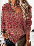 Retro Print Casual Long-sleeved T-shirt