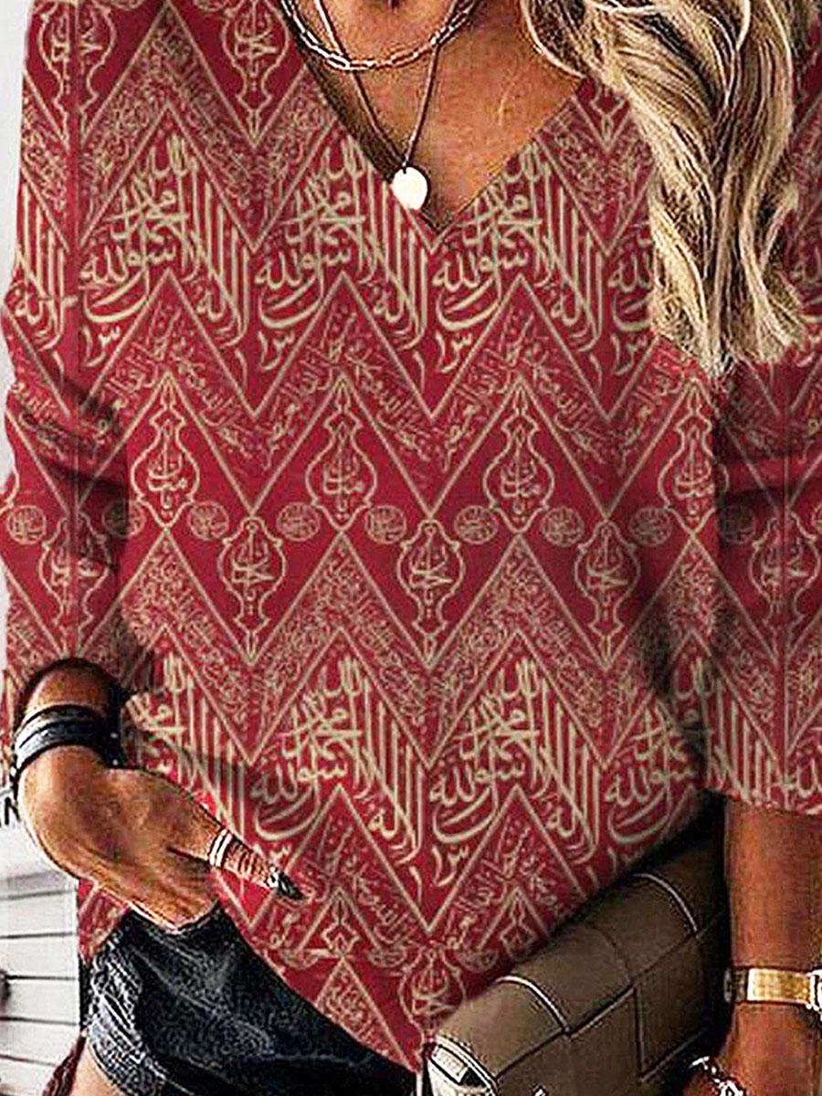 Retro Print Casual Long-sleeved T-shirt