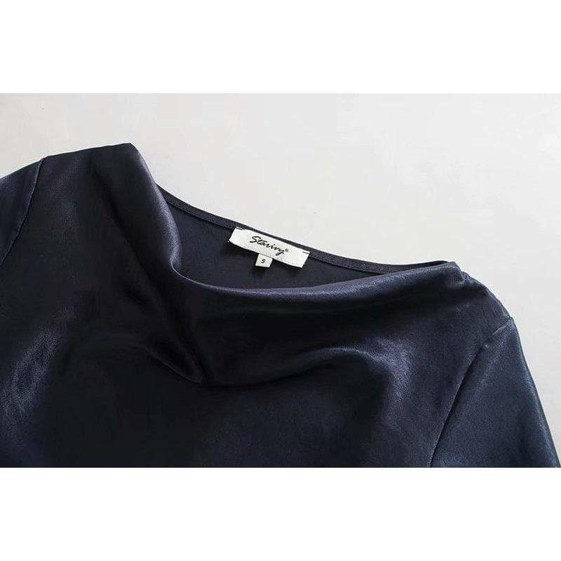 satin texture top + high waist skirt two-piece suit