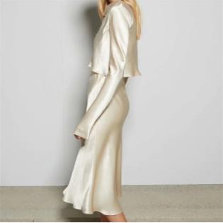 satin texture top + high waist skirt two-piece suit