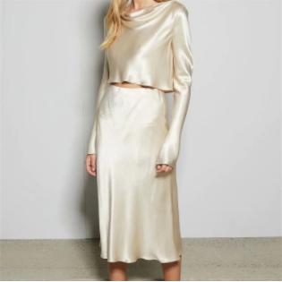 satin texture top + high waist skirt two-piece suit