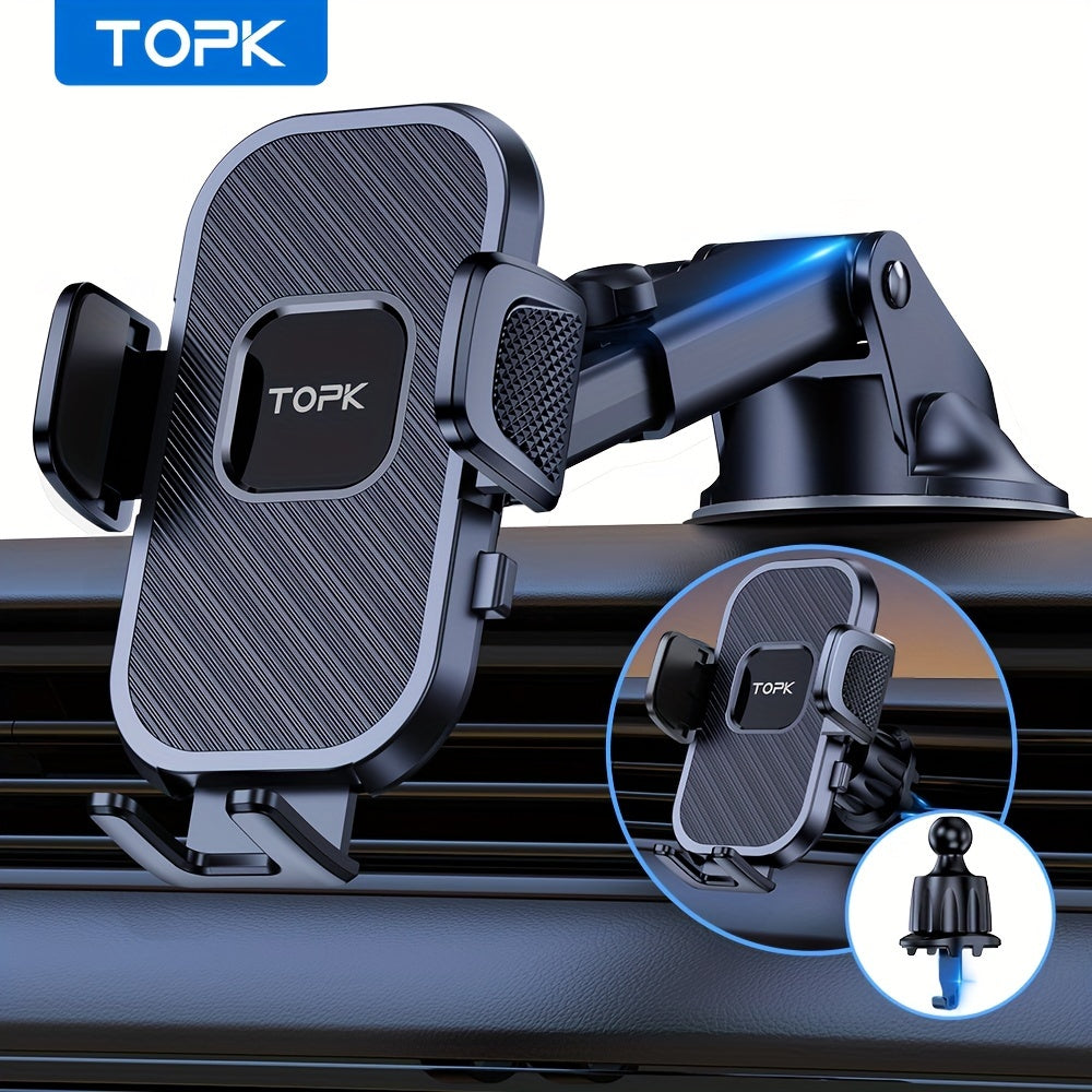 Car Phone Holder Mount, [2023 Upgraded] TOPK Cell Phone Holder For Car Dashboard And Air Vent Compatible With All Smartphones