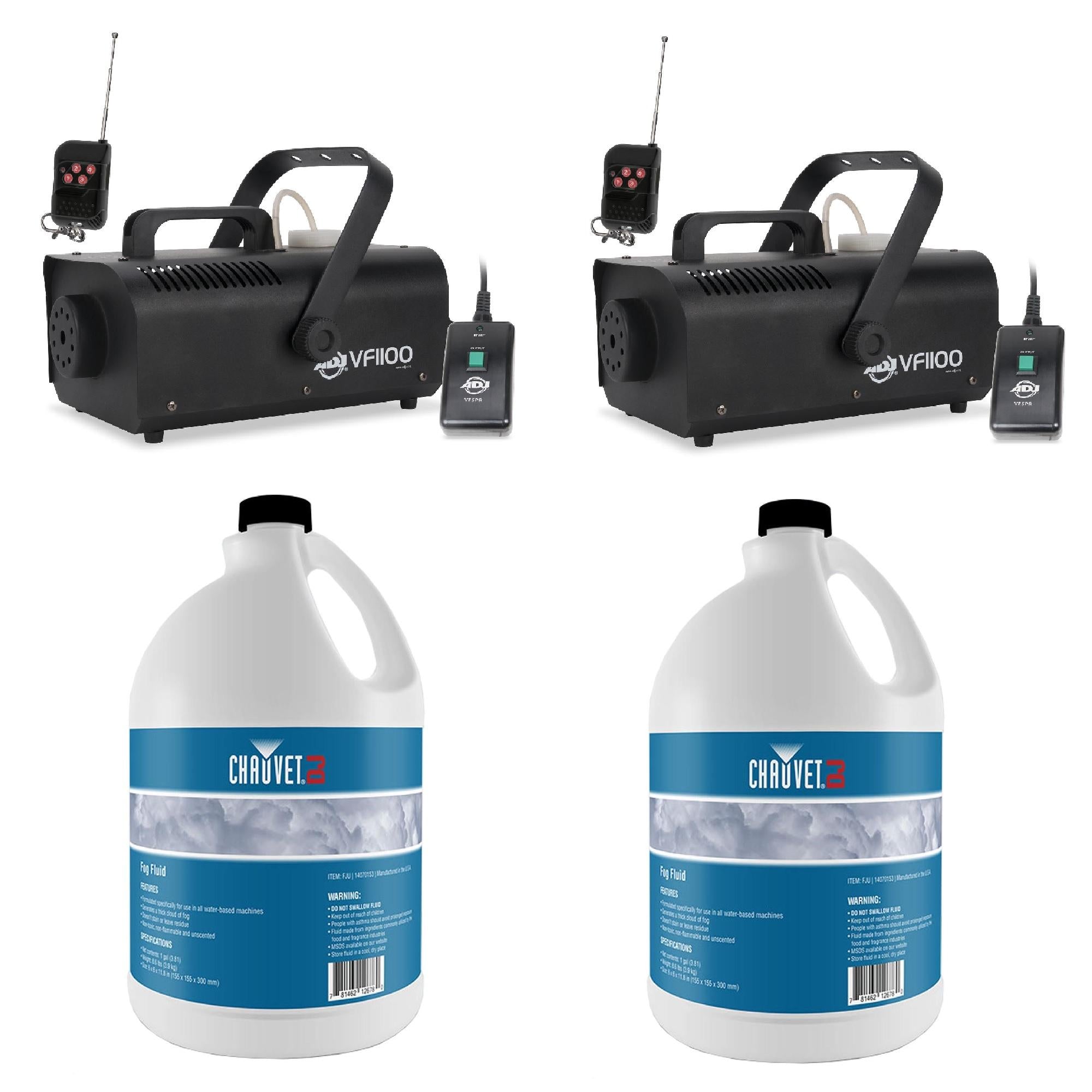 American DJ Medium Size Fog Machine (2) & Chauvet 1 Gal Bottle FogJuice Fluid(2)