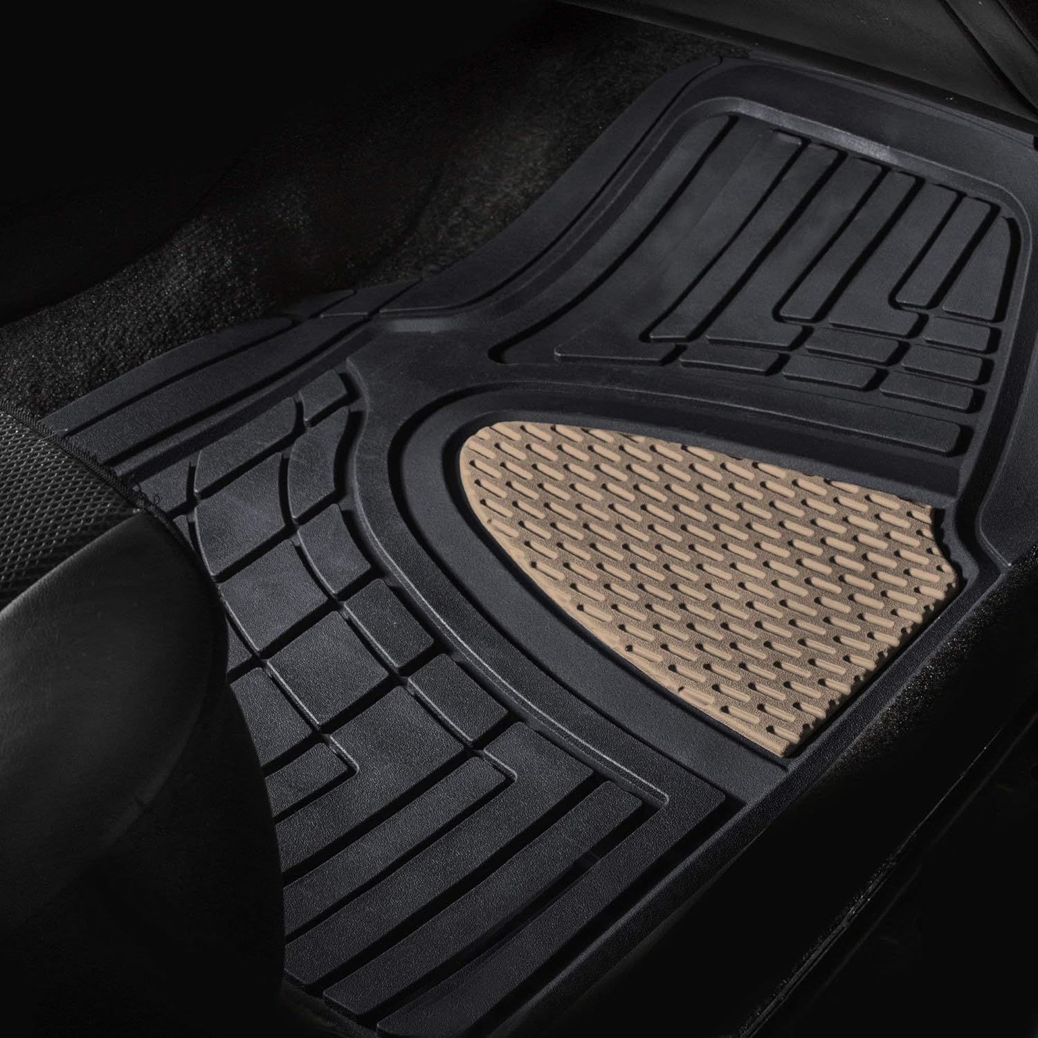 FH Group Automotive Floor Mats - Heavy-Duty Rubber Floor Mats for Cars, Universal Fit Full Set, Climaproof Floor Mats, Trimmable Floor Mats for Most Sedan, SUV, Truck Floor Mats Beige
