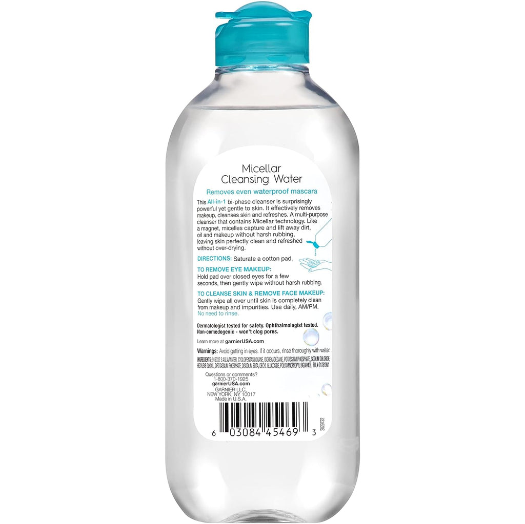 Garnier SkinActive Micellar Water For Waterproof Makeup, Facial Cleanser &amp; Makeup Remover, 13.5 Fl Oz (400mL), 1 Count (Packaging May Vary)