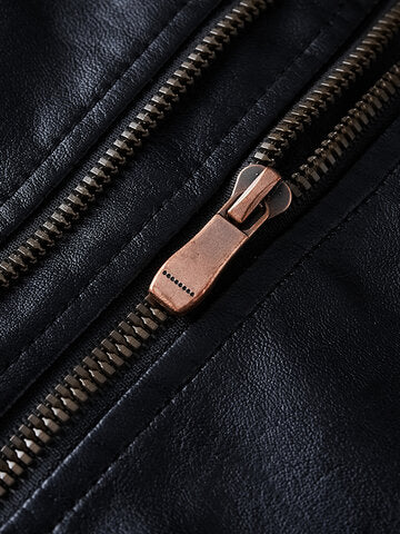 mens vintage zipper up button designer belted pocket leather jackets