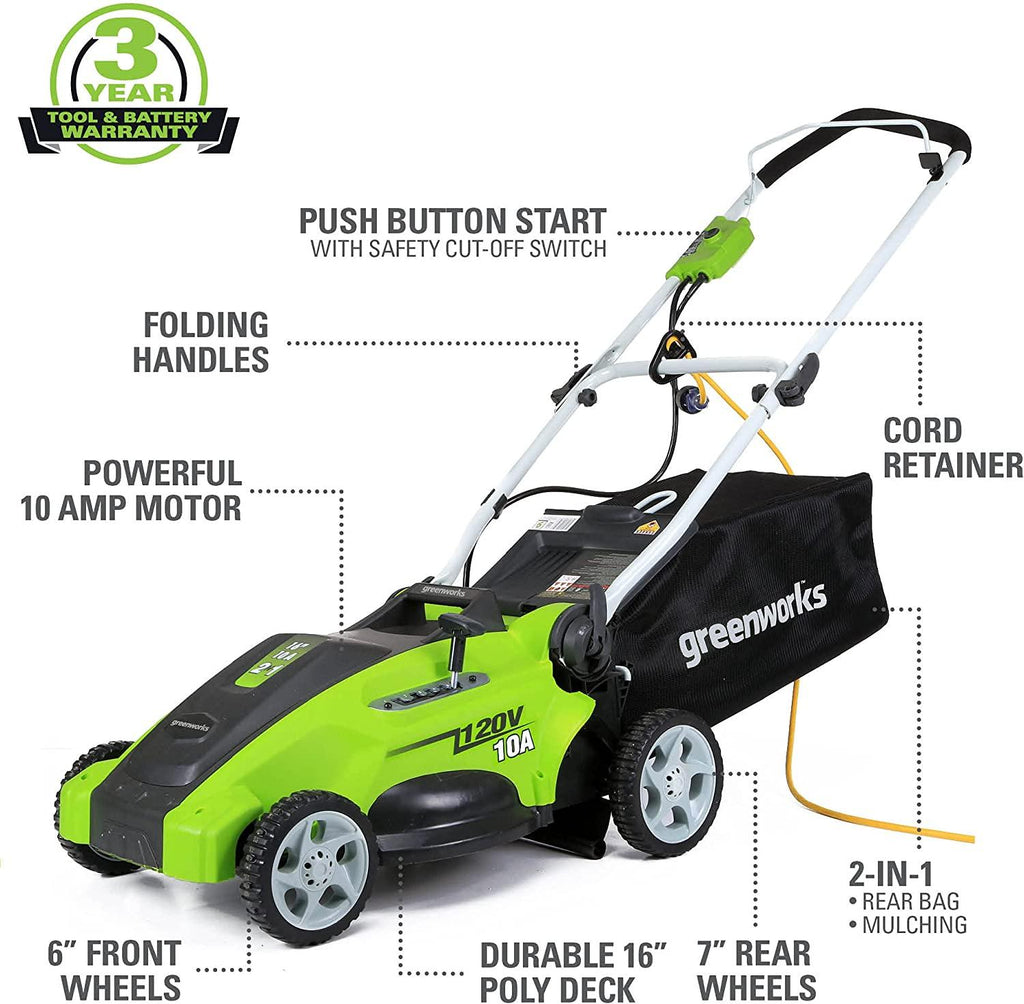 Greenworks 10 Amp 16-inch Corded Mower, 25142