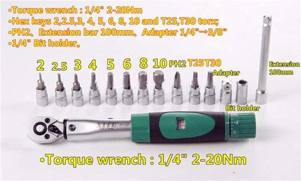 LFDHSF Screwdriver Set, 15 in 1 2-20Nm Torque Wrench Repair Tools Set for Bicycle Household Universal Hand Tools