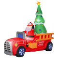 HOMCOM 7.5ft Christmas Santa Inflatable Fire Truck Decoration with LED Lights, Automatic Inflation for Front Yard