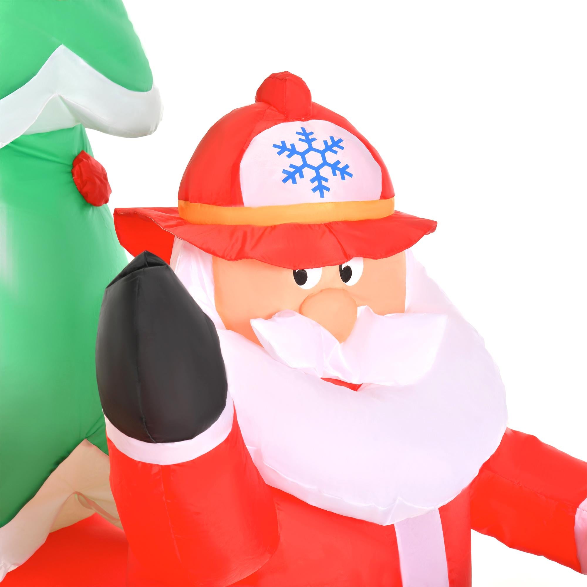 HOMCOM 7.5ft Christmas Santa Inflatable Fire Truck Decoration with LED Lights, Automatic Inflation for Front Yard