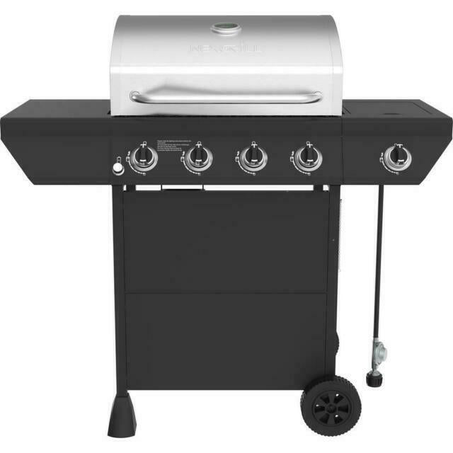 Propane Gas Grill 4-Burner Side Burner   Steel Main Lid Black