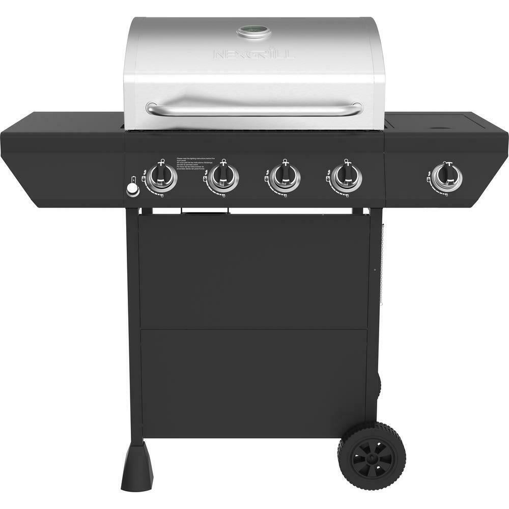 Propane Gas Grill 4-Burner Side Burner   Steel Main Lid Black