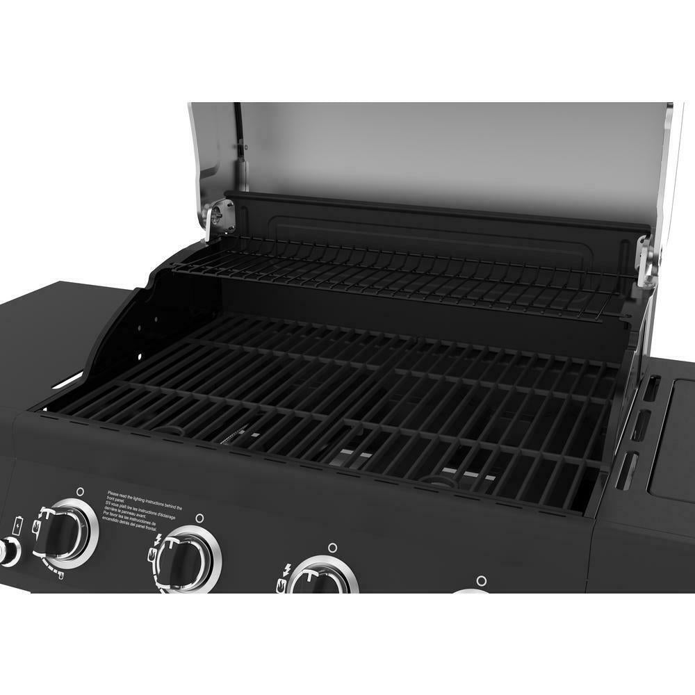 Propane Gas Grill 4-Burner Side Burner   Steel Main Lid Black