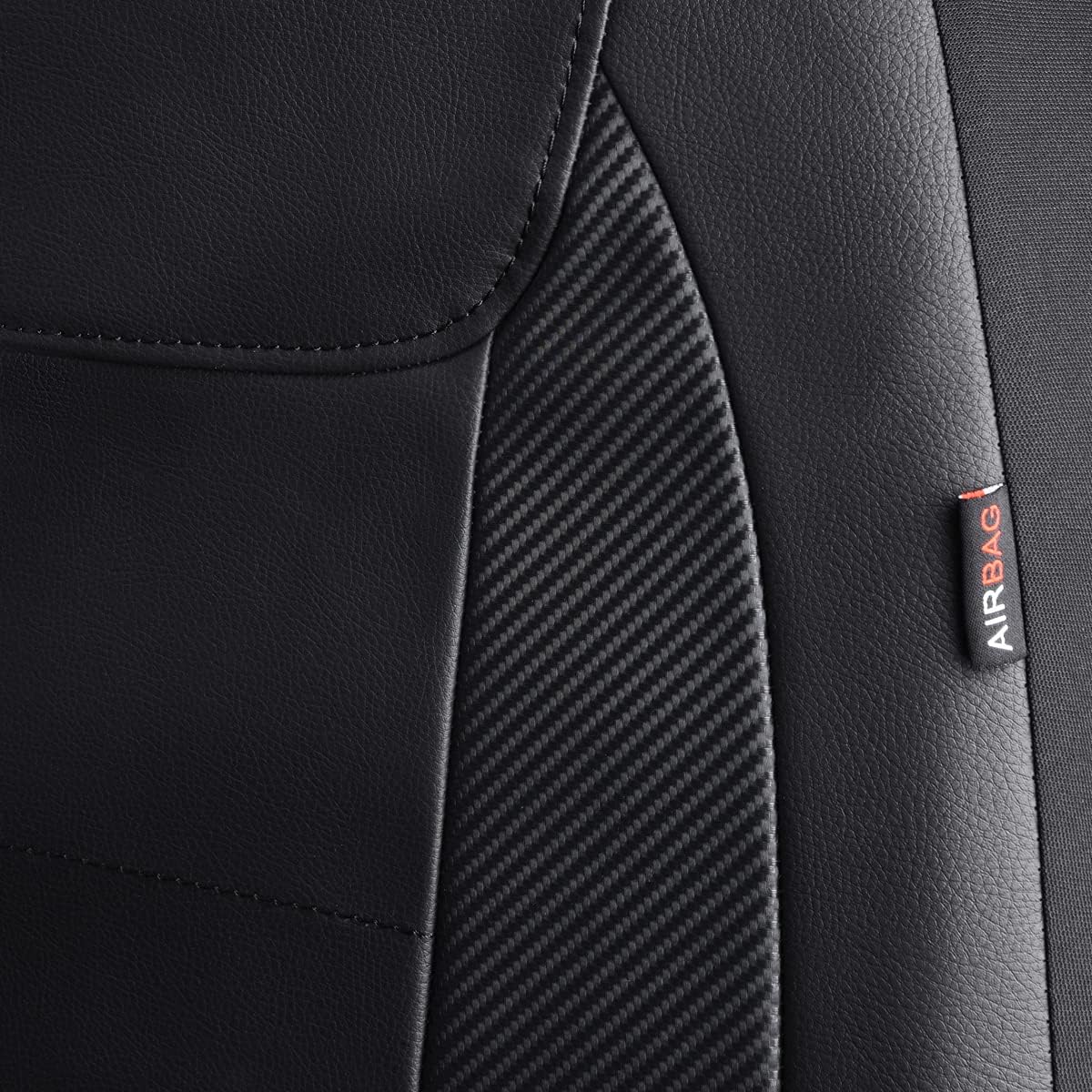 Flying Banner car seat Covers Protects Water Proof Faux Leather Carbon Fiber Front and Rear Bench (Black Black, Full Set - 9PCS)