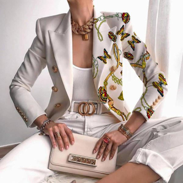 Women's Elegant Half Gold Zipper Print Blazer