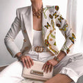 Women's Elegant Half Gold Zipper Print Blazer