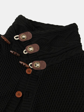 mens single breasted high neck cable knit warm casual cardigans