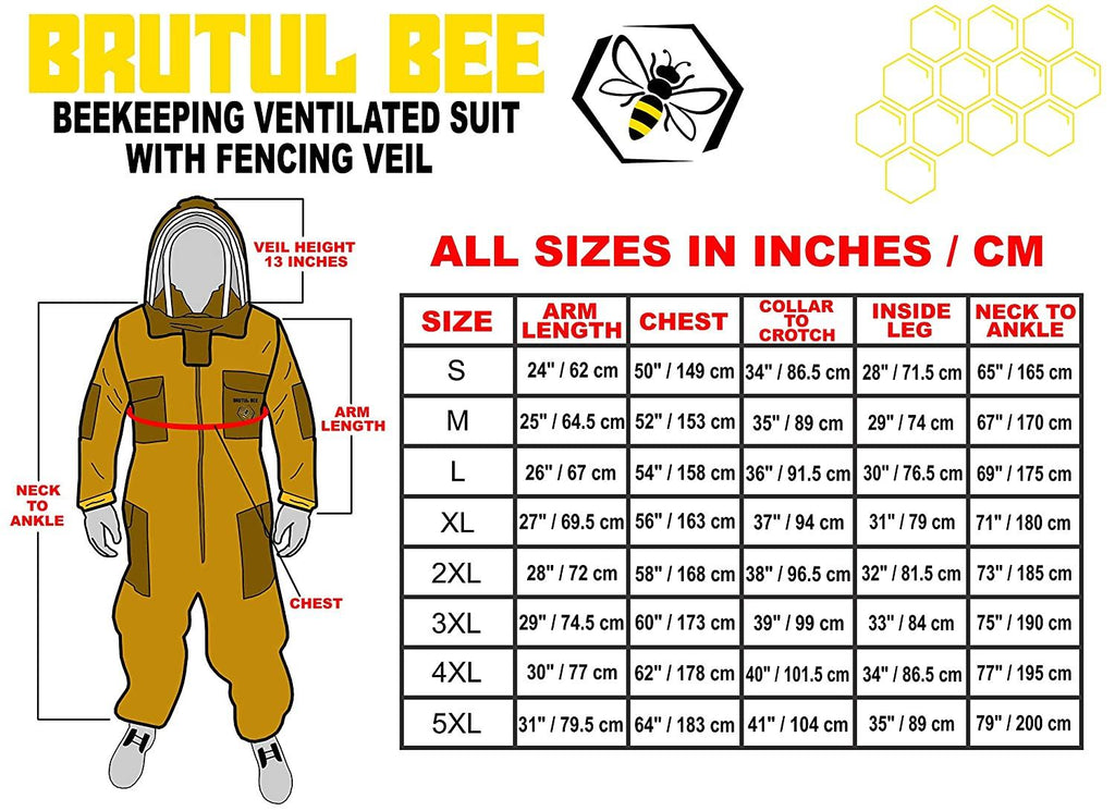 Brutul Bee 3 Layer Beekeeping Ultralight Ventilated Suit with Fencing Veil (Khaki, M)