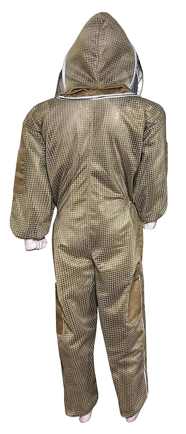 Brutul Bee 3 Layer Beekeeping Ultralight Ventilated Suit with Fencing Veil (Khaki, M)