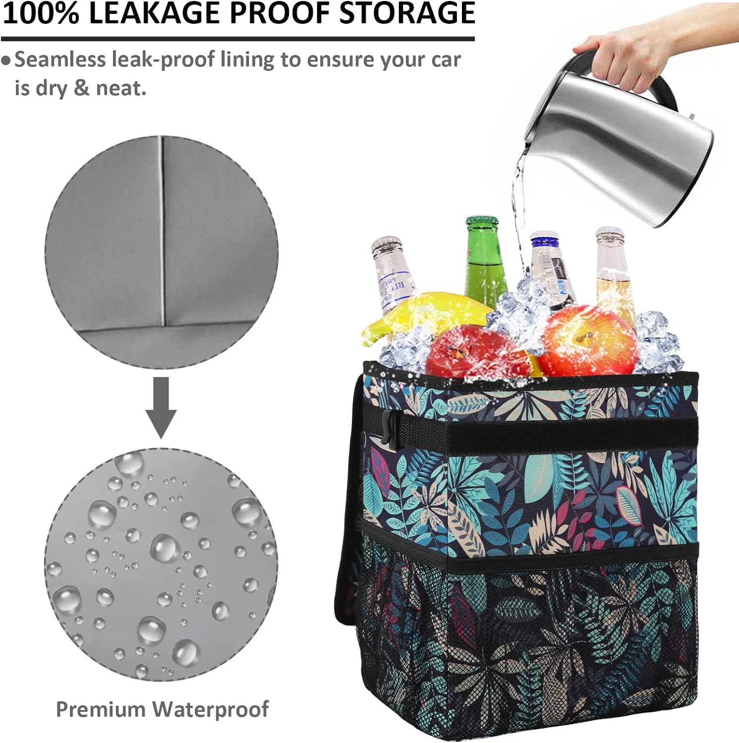 Vankor Trash Can for Car, Trash Bag Bin Hanging Waterproof Automotive Leak Proof Vehicle Garbage Cans Colorful Leaves