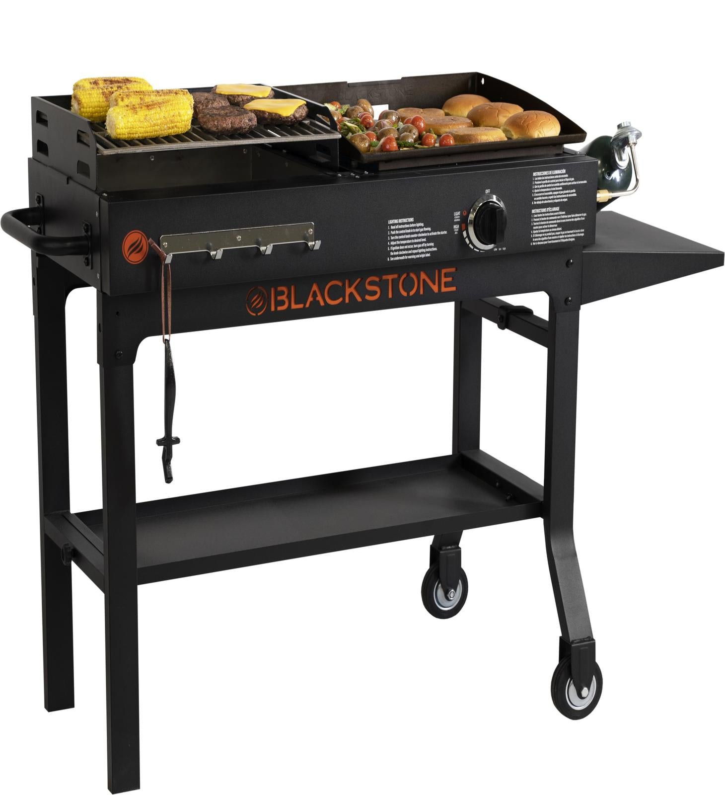 Charcoal Grill Flat Top Griddle  Steel Portable Outdoors Propane Gas