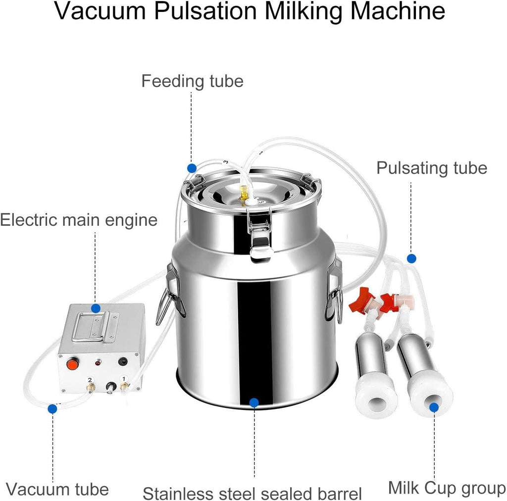 comedragon 14L Cow Pulsation Vacuum Electric MilMachine with Massage, Portable Farm Supplies for Sheep, Nigerian Dwarfs, Nubian Mix