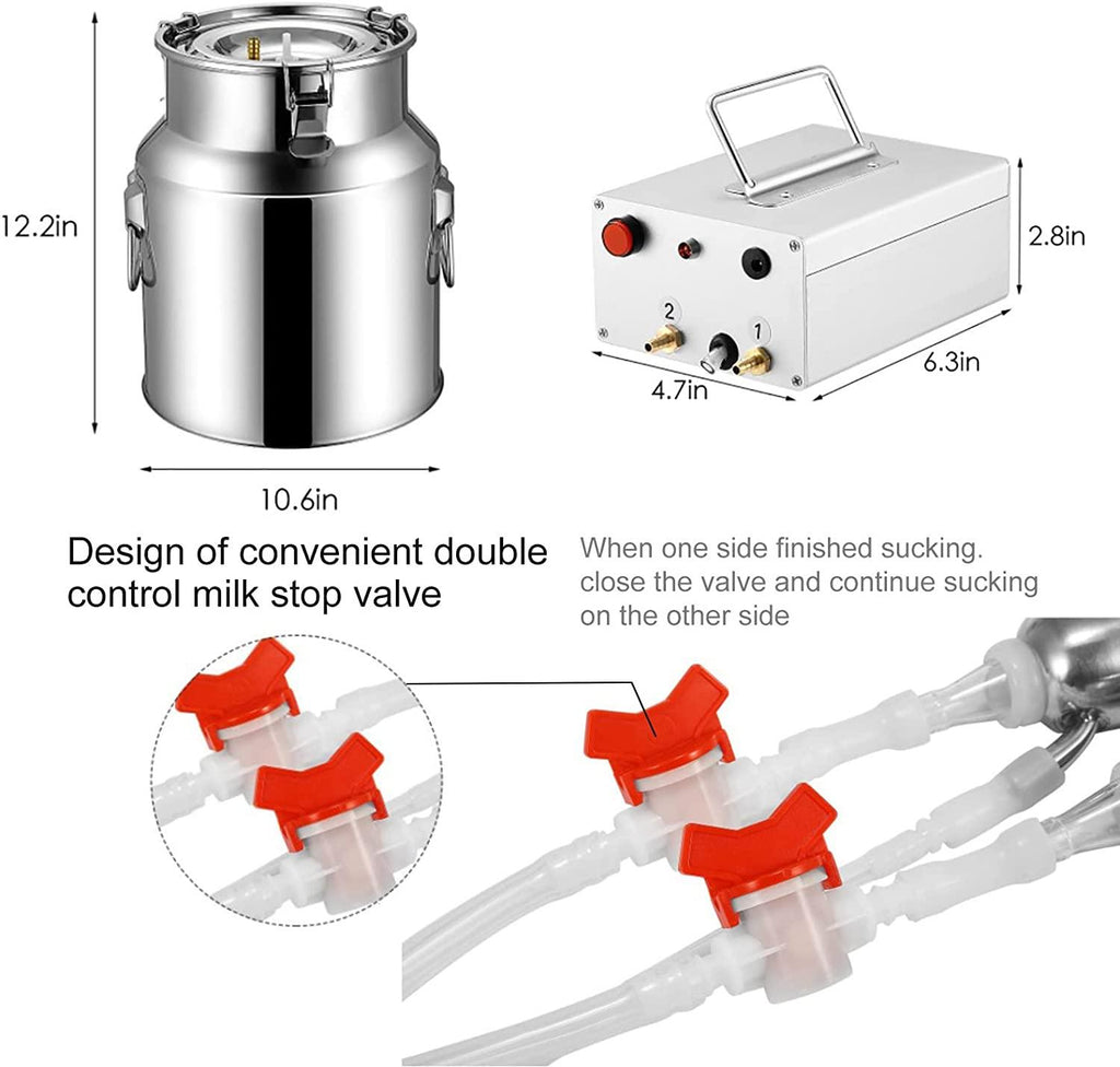comedragon 14L Cow Pulsation Vacuum Electric MilMachine with Massage, Portable Farm Supplies for Sheep, Nigerian Dwarfs, Nubian Mix