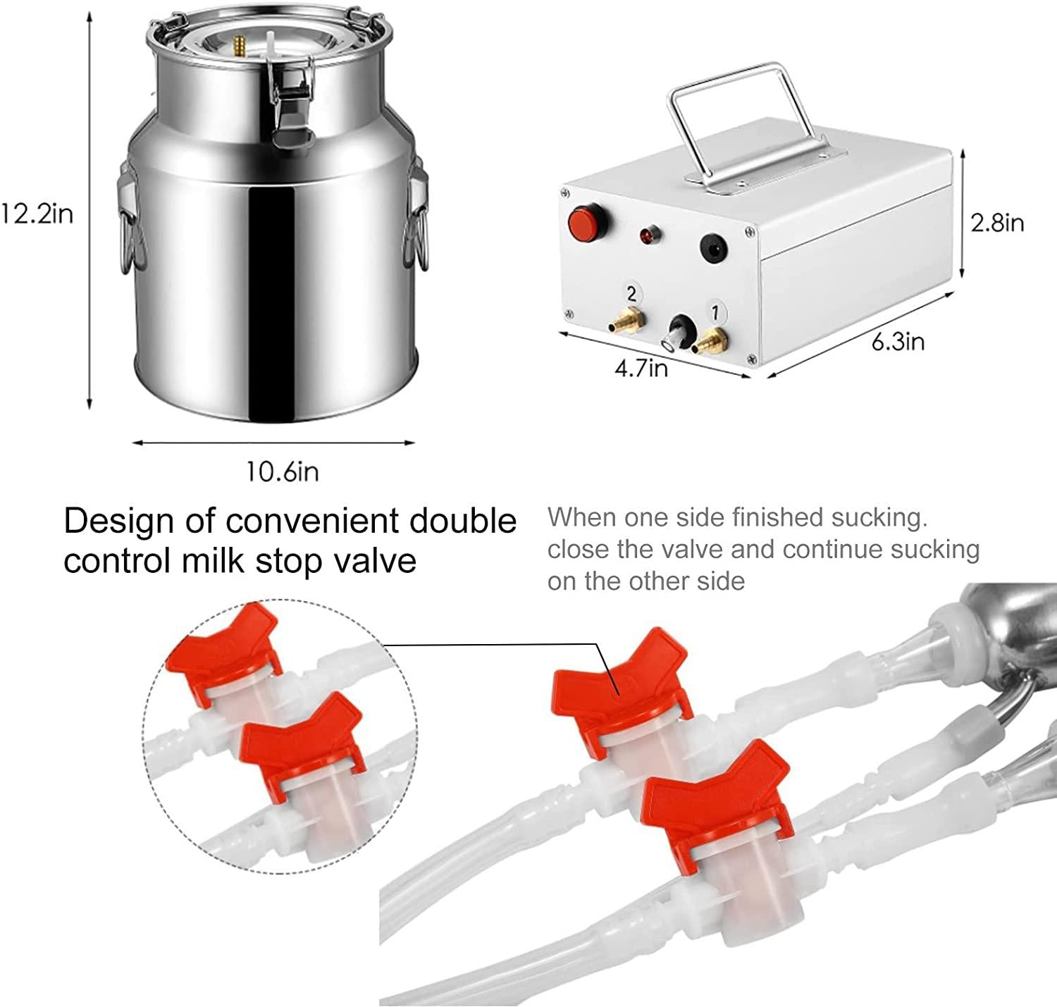 comedragon 14L Cow Pulsation Vacuum Electric MilMachine with Massage, Portable Farm Supplies for Sheep, Nigerian Dwarfs, Nubian Mix