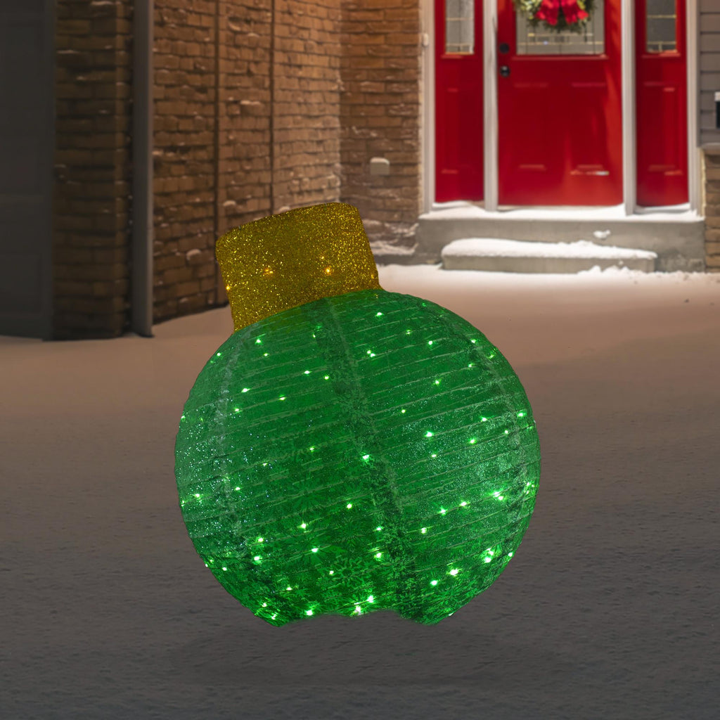 38" LED Lighted Twinkling Green Tinsel Onion Ornament Outdoor Christmas Decoration