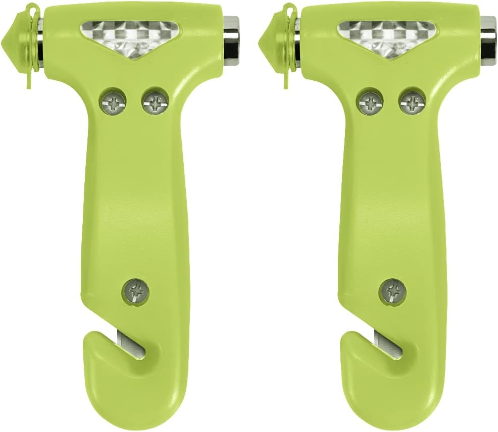 MOTORBUDDY 2-Pack Car Safety Hammer, Auto Emergency Escape Hammer with Window Breaker and Seat Belt Cutter, Emergency Escape Tool for Car Accidents, Glow in The Dark