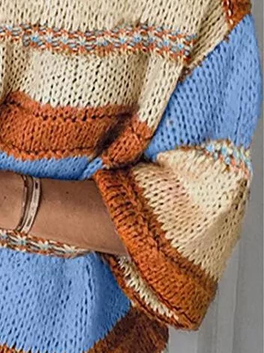 Casual Stripe High Neck Long Sleeves Loose Sweater