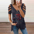 Casual rose print stitching design top