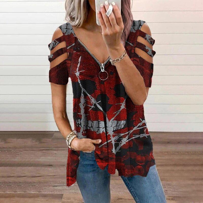 Casual rose print stitching design top