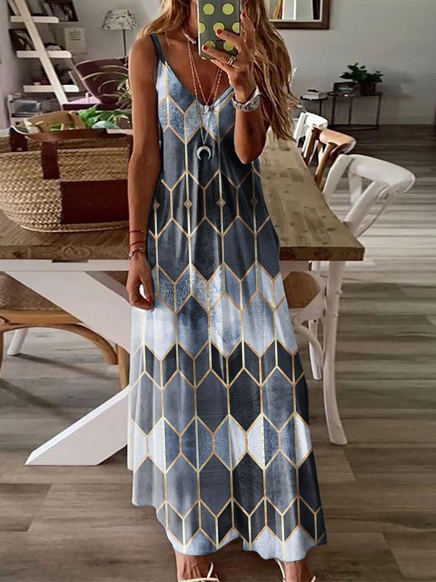 Casual Printed Camisole Vacation Fashion Dress Long Maxi Dress