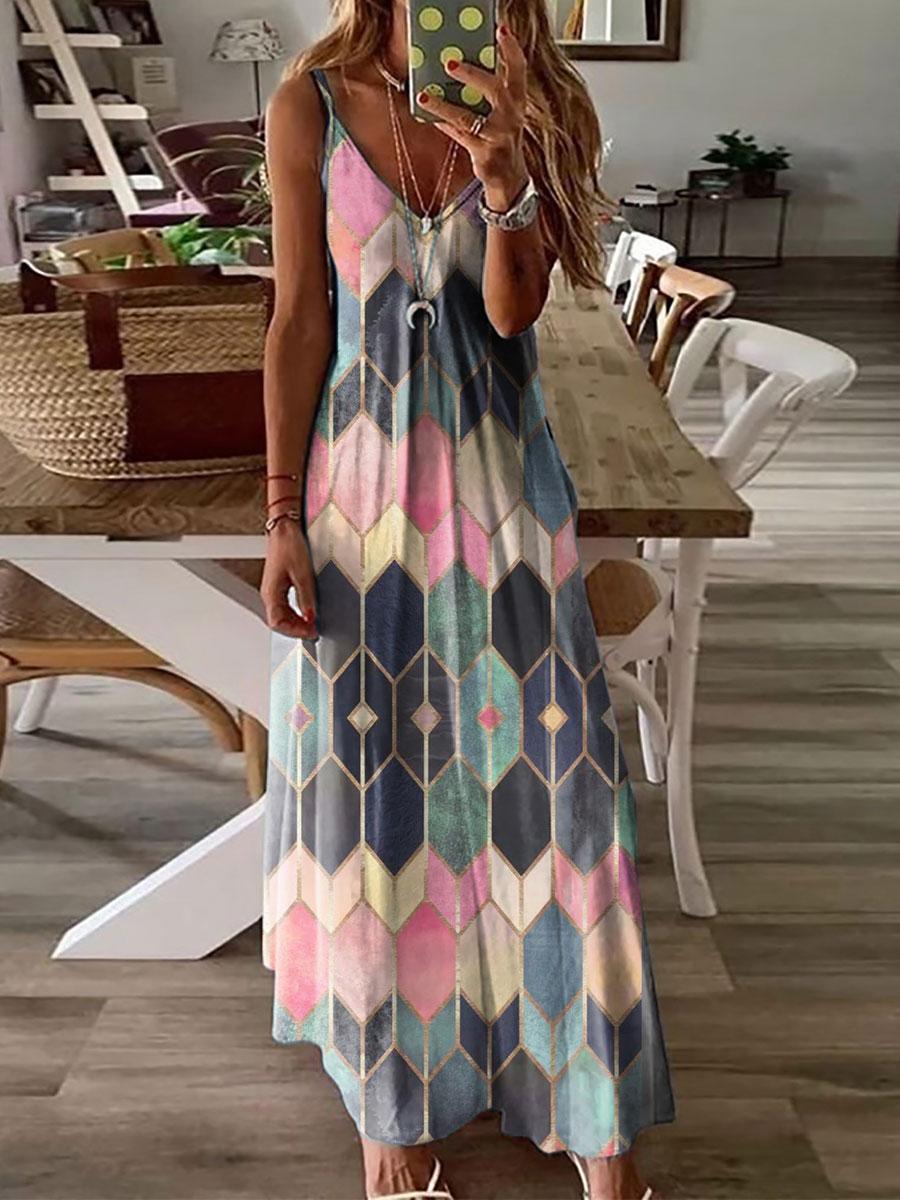 Casual Printed Camisole Vacation Fashion Dress Long Maxi Dress