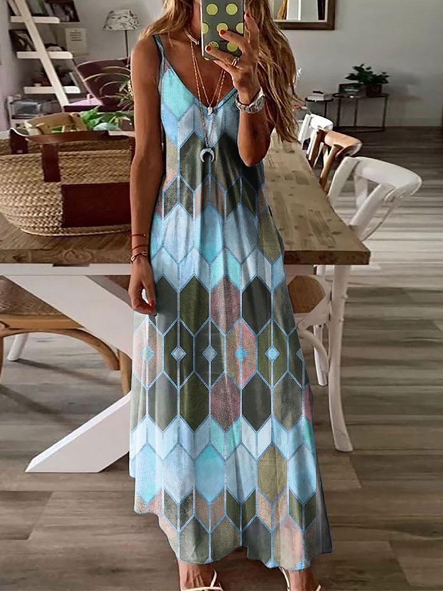 Casual Printed Camisole Vacation Fashion Dress Long Maxi Dress