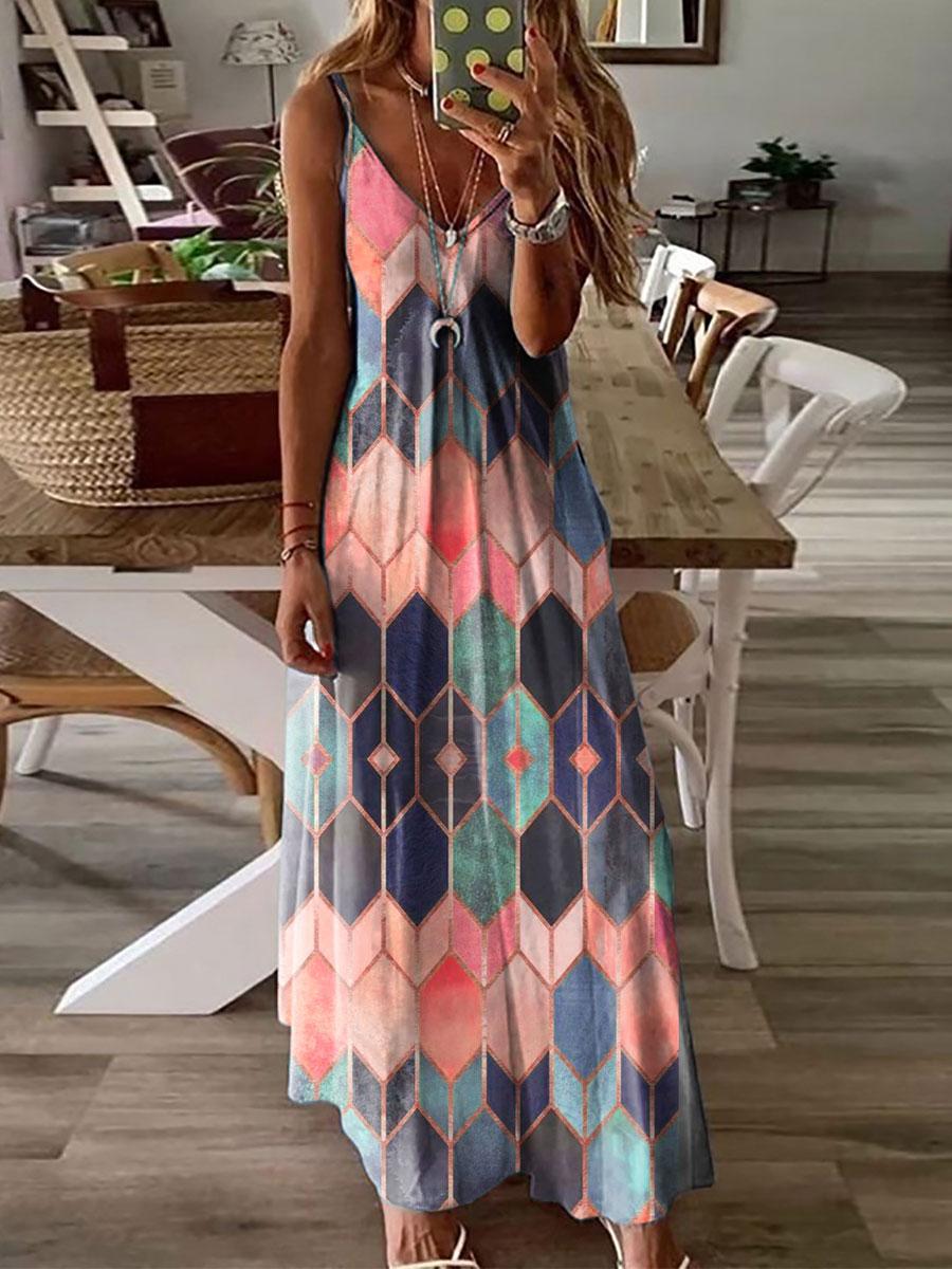 Casual Printed Camisole Vacation Fashion Dress Long Maxi Dress