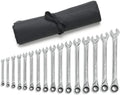 GEARWRENCH 16 Pc. 12 Pt. XL Ratcheting Combination Wrench Set with Tool Roll, Metric - 85099R
